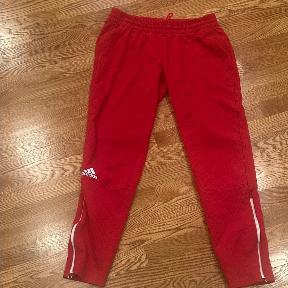 adidas Red Track Joggers with White Accents